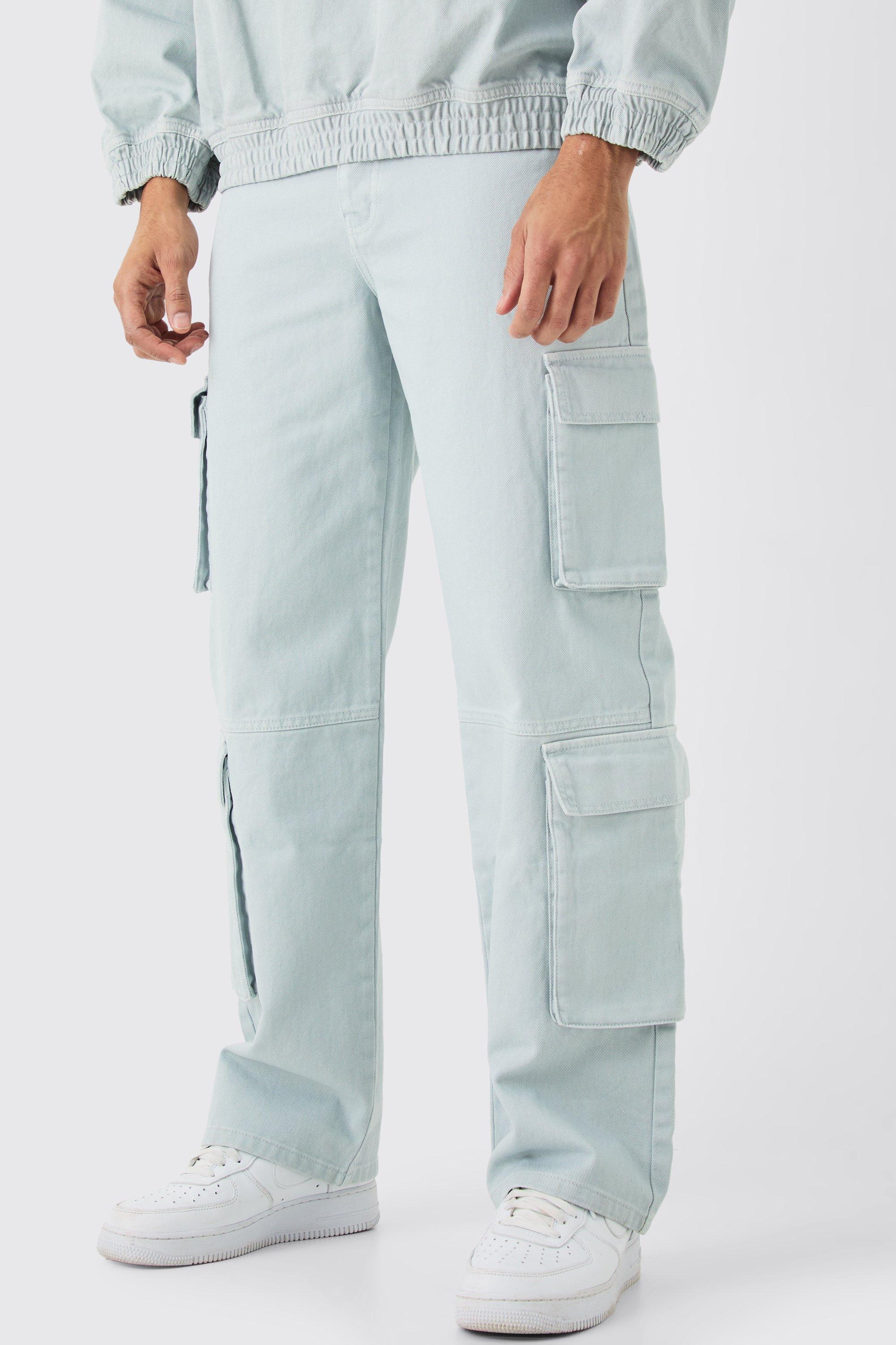 Baggy Rigid Overdyed Multi Cargo Jeans | boohooMAN USA Product Image