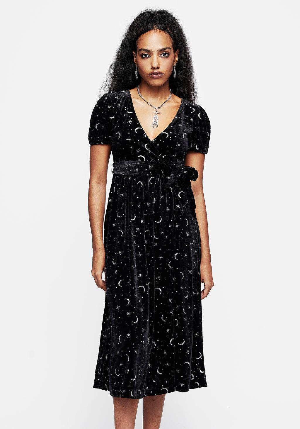 Constellation Glitter Print Velour Midi Wrap Dress Product Image