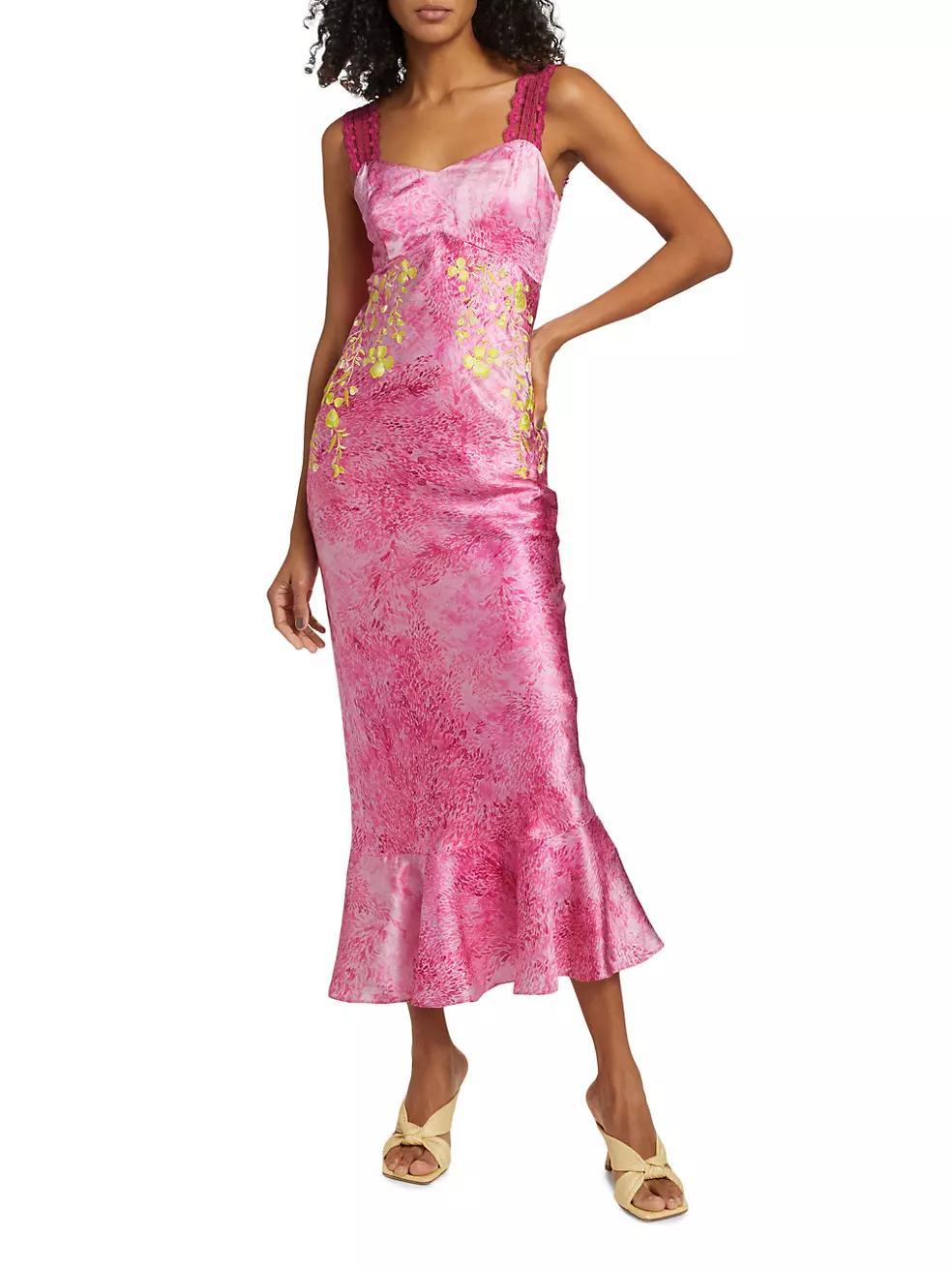 Mimi-C Embroidered Silk Satin Slipdress Product Image