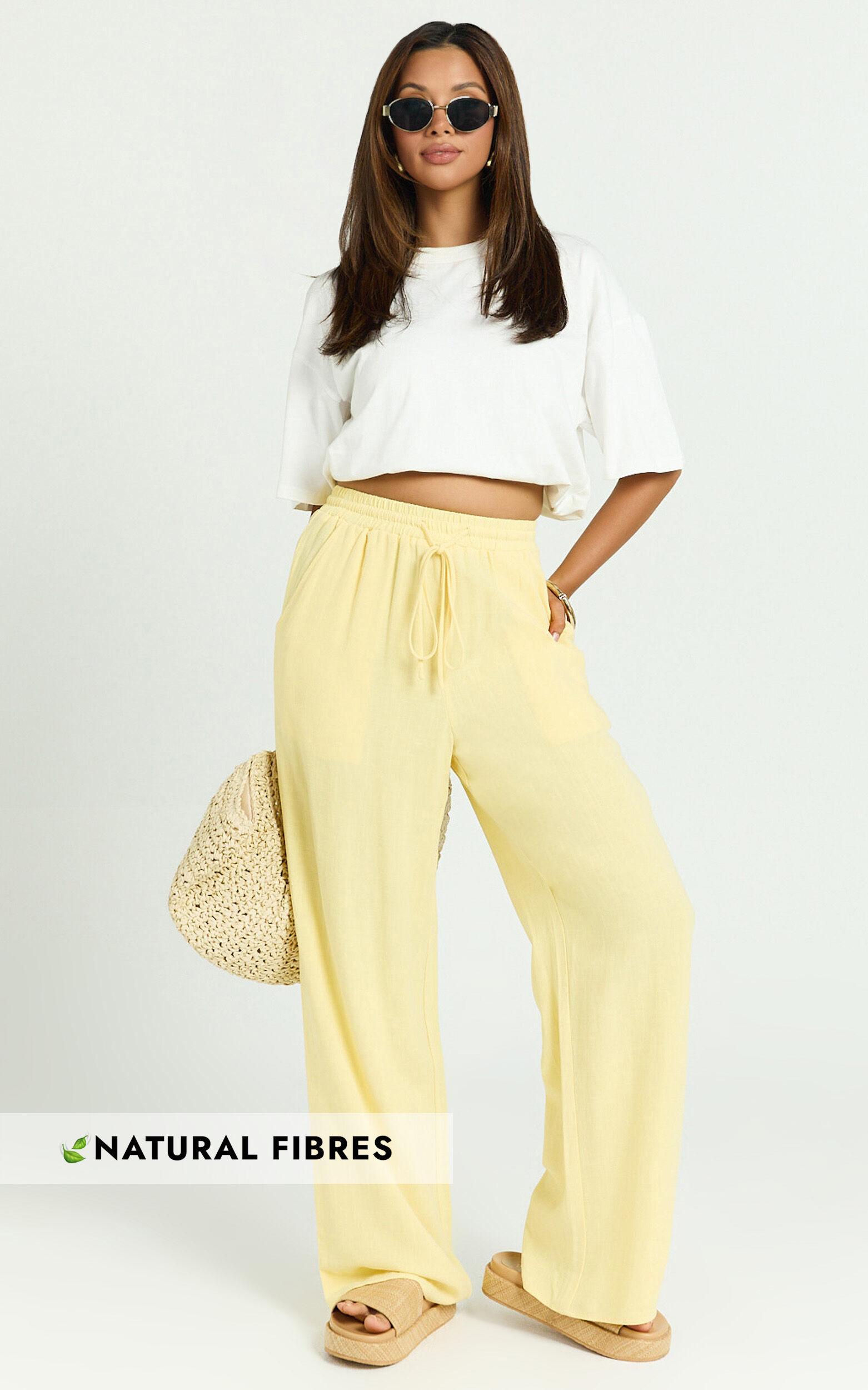 Kala Pants - Mid Waisted Relaxed Elastic Waist Pants in Lemon Product Image