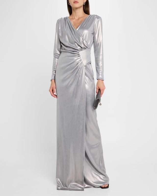 Ruched Metallic Column Gown Product Image