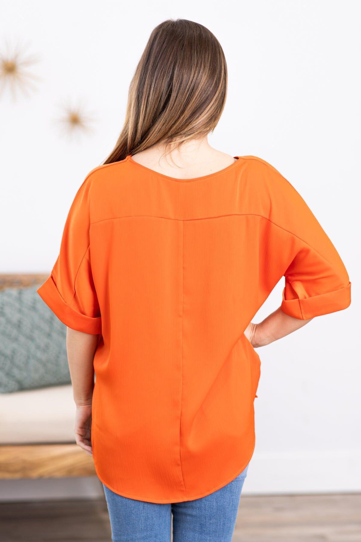 Orange Round Neck Roll Sleeve Top Product Image