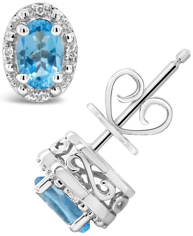 Celebration Gems Sterling Silver Blue Topaz & Diamond Accent Oval Halo Stud Earrings, Womens Product Image