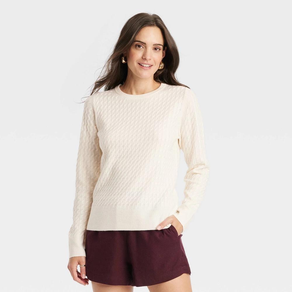 Women's Crewneck Pullover Sweater - A New Day™ Cream M Product Image