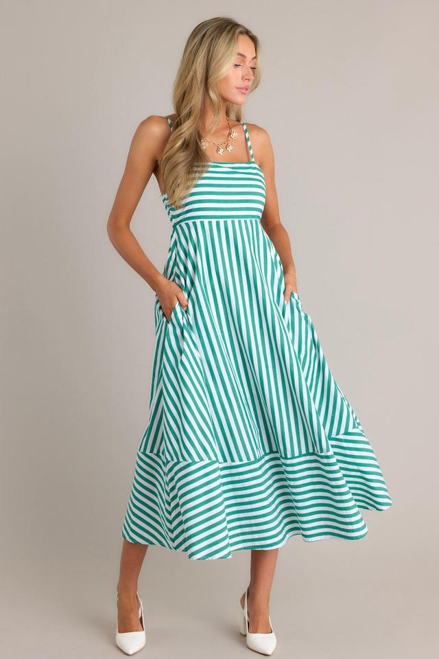 Serene Stunner 100% Cotton Green Stripe Midi Dress Product Image