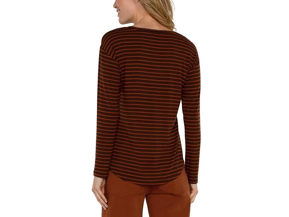 Liverpool Los Angeles Long Sleeve Drop Shoulder Scoop Neck Rib Knit Top (Tumeric Stripe) Women's Clothing Product Image