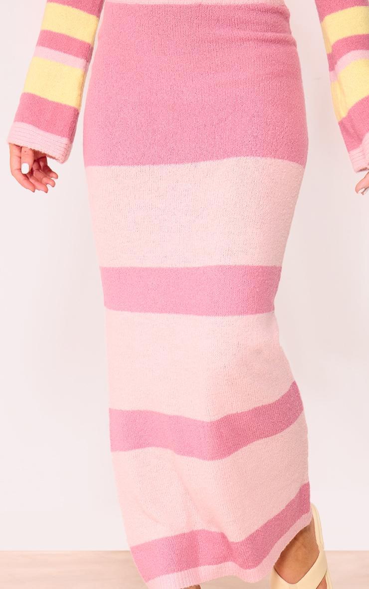 Pink Knit Stripe Detail Maxi Skirt Product Image