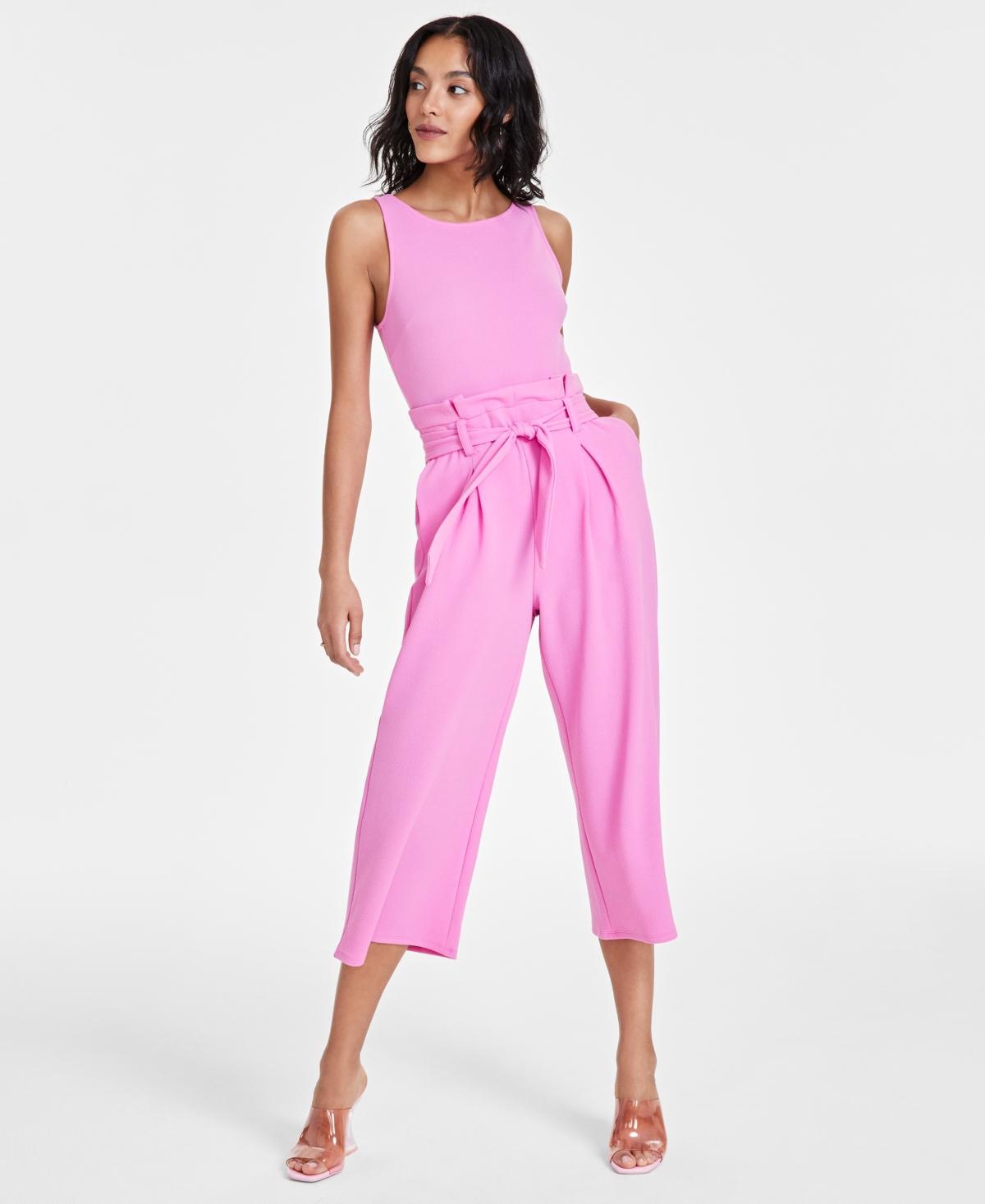 Women's Sleeveless Crewneck Tie-Waist Jumpsuit, Regular & Petite, Created for Macy's Product Image