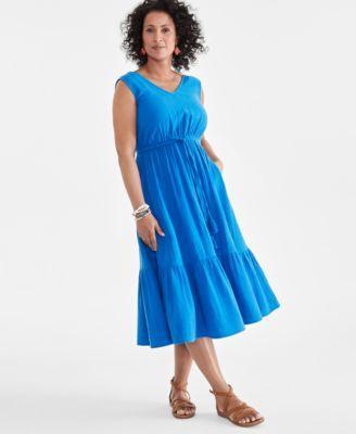 Women's Cotton Gauze V-Neck Midi Dress, Created for Macy's Product Image