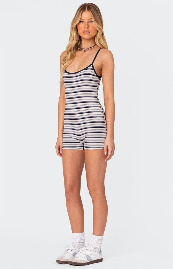 Edikted Women's Avis Striped Ribbed Romper - Product Image