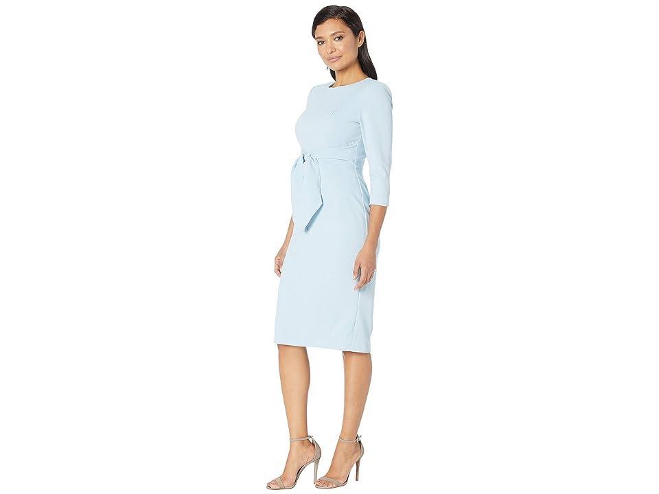 Adrianna Papell Stretch Crepe Crew Neck Tie Waist 34 Sleeve Midi Sheath Dress Product Image