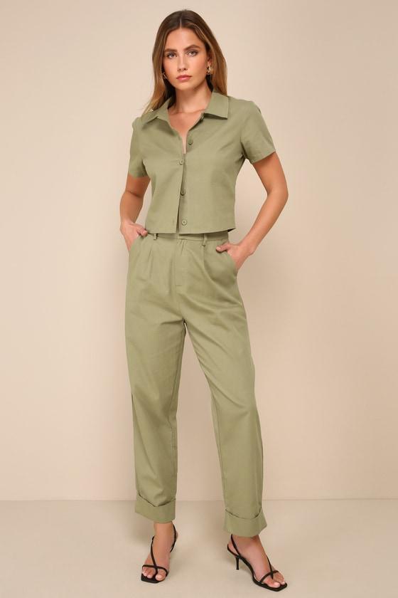 Complete Vibe Olive Green Cotton High-Rise Straight Leg Pants product image