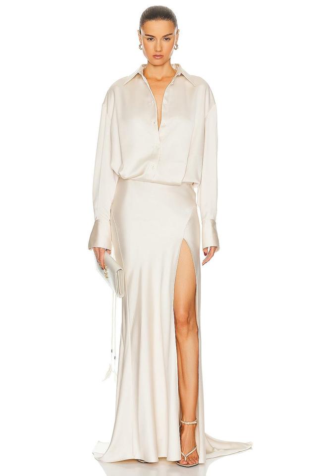 THE ATTICO Long Sleeve Long Dress in Cream Product Image