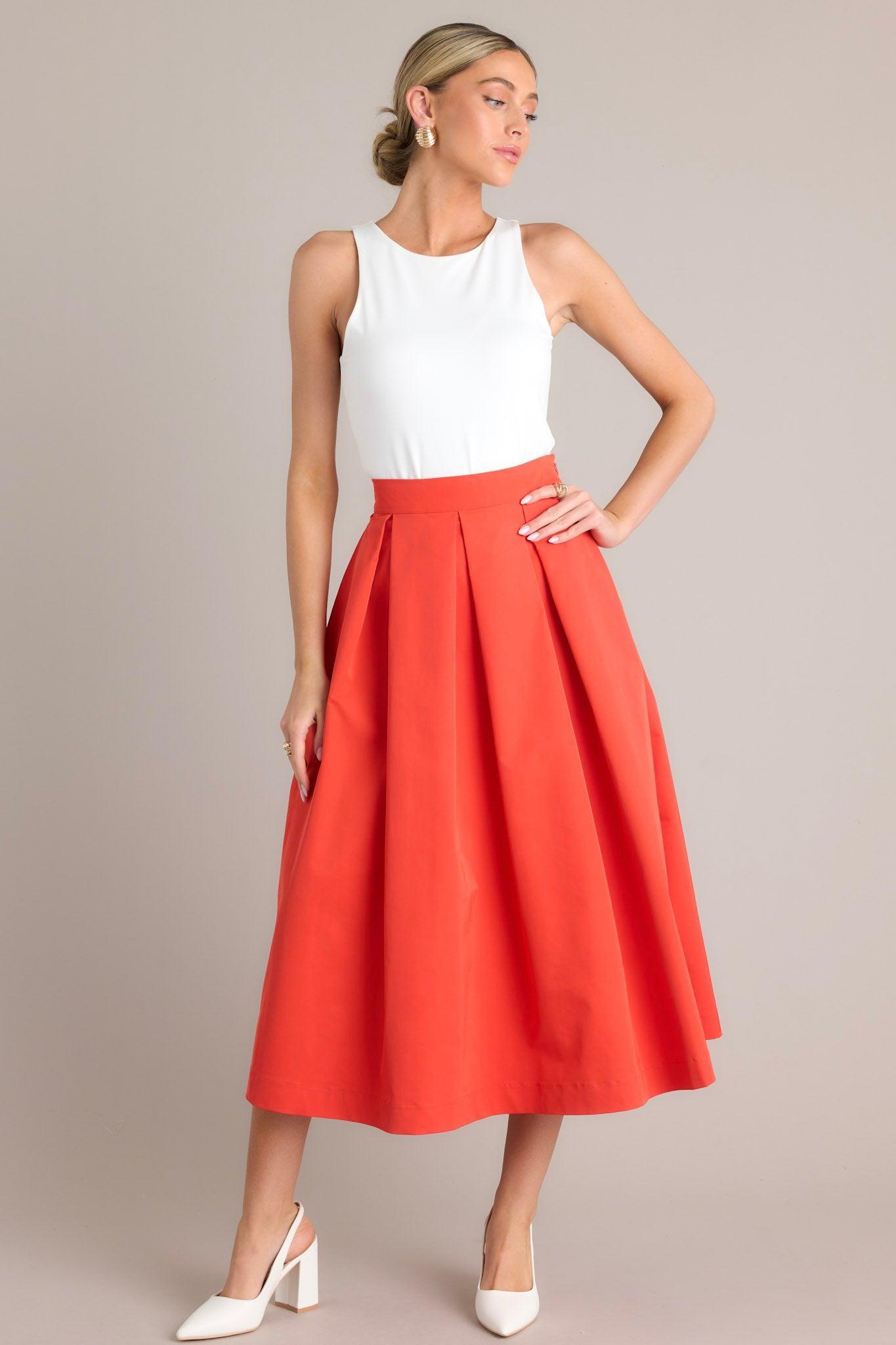 Memories in Focus Tomato Red Midi Skirt Product Image