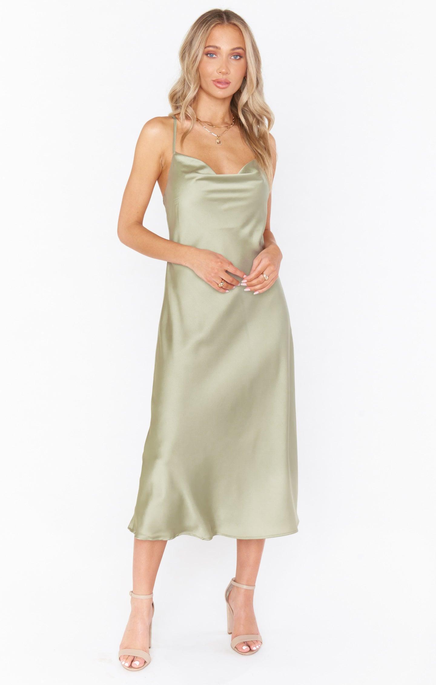 Verona Cowl Dress ~ Moss Green Luxe Satin Product Image