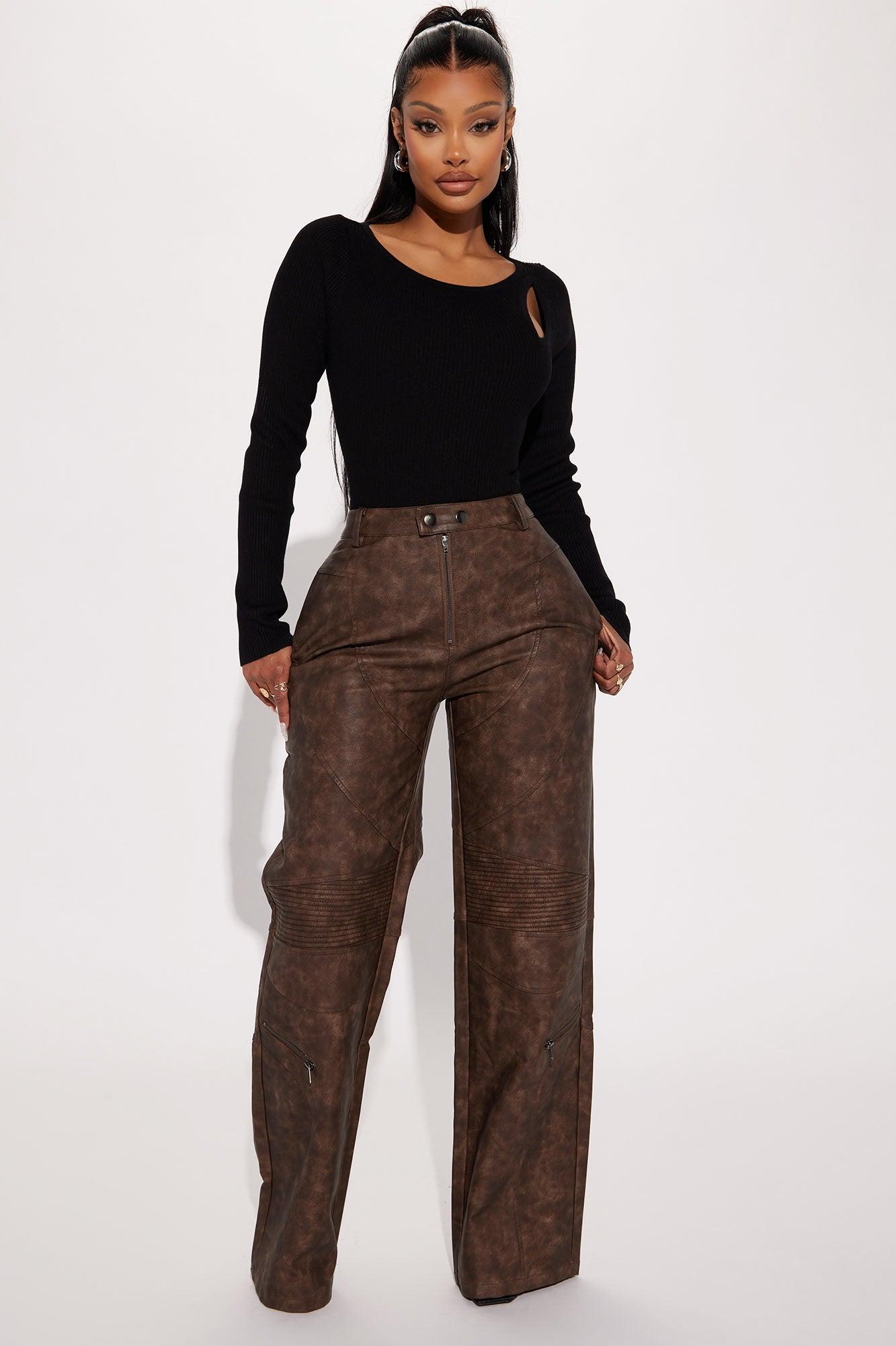 Trending Washed Faux Leather Moto Pant - Brown product image