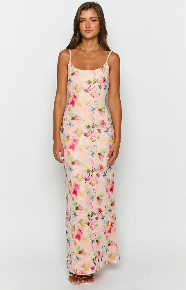 Aster Pink Floral Mesh Maxi Dress Product Image