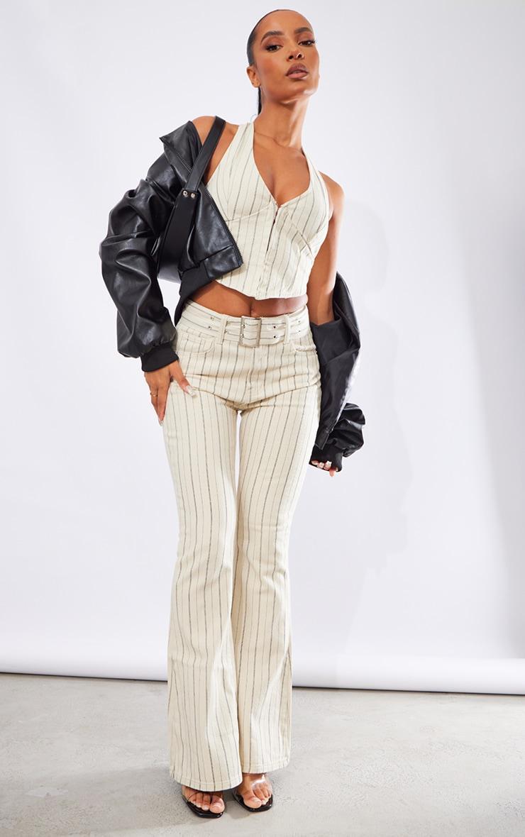 Cream Pinstripe Denim Halterneck Top product image