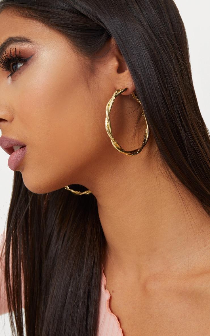 Gold Twisted Hoop Earrings Product Image