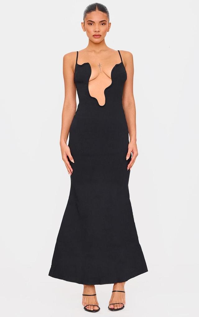 Black Woven Wired Plunge Maxi Dress Product Image