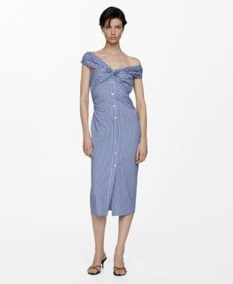 Mango Womens Bare Shoulders Striped Dress Product Image