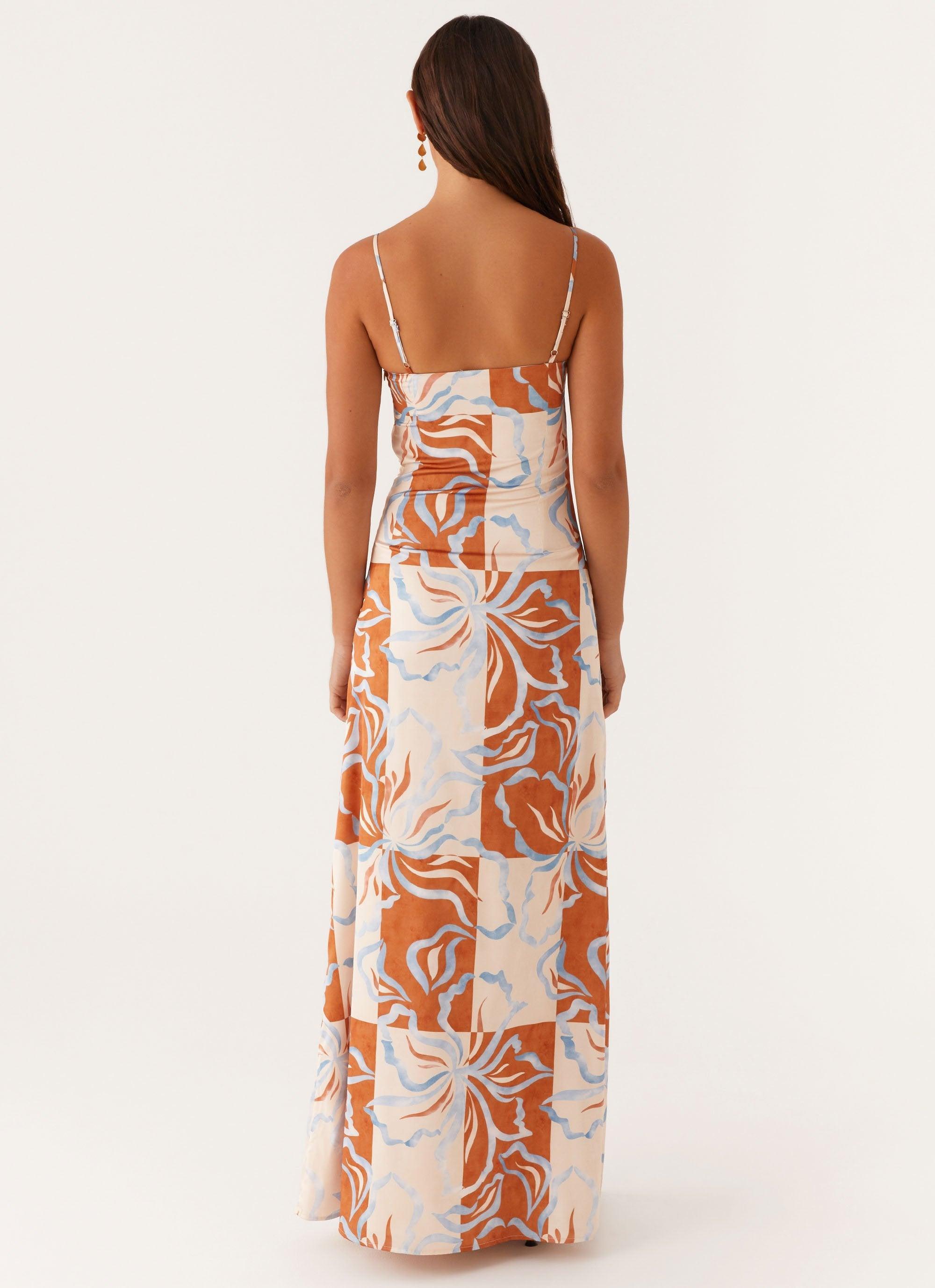 Aster Bloom Maxi Dress - Orange Blue Floral Product Image