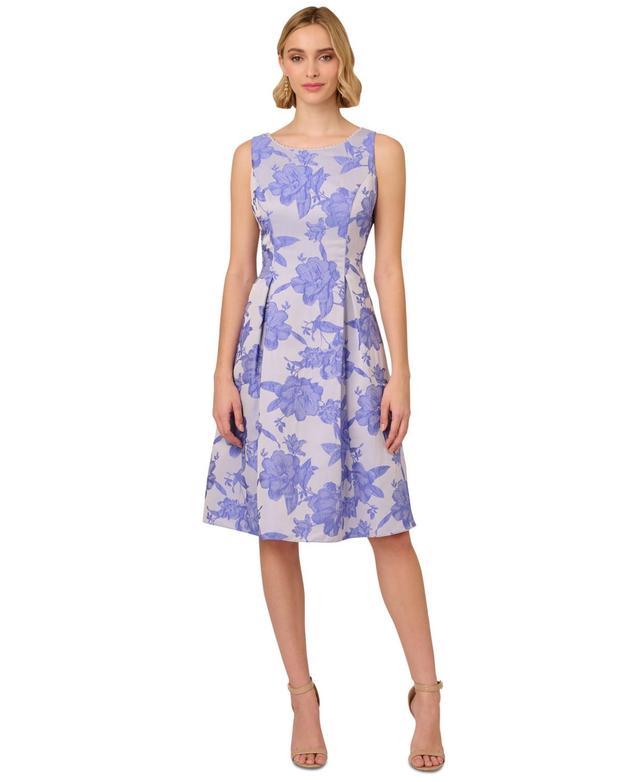 Adrianna Papell Womens Printed Boat-Neck Sleeveless Dress Product Image