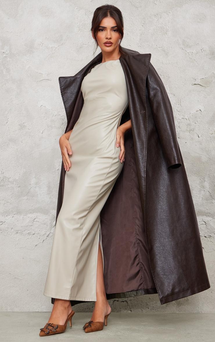 Stone Faux Leather High Neck Twist Shoulder Maxi Dress Product Image