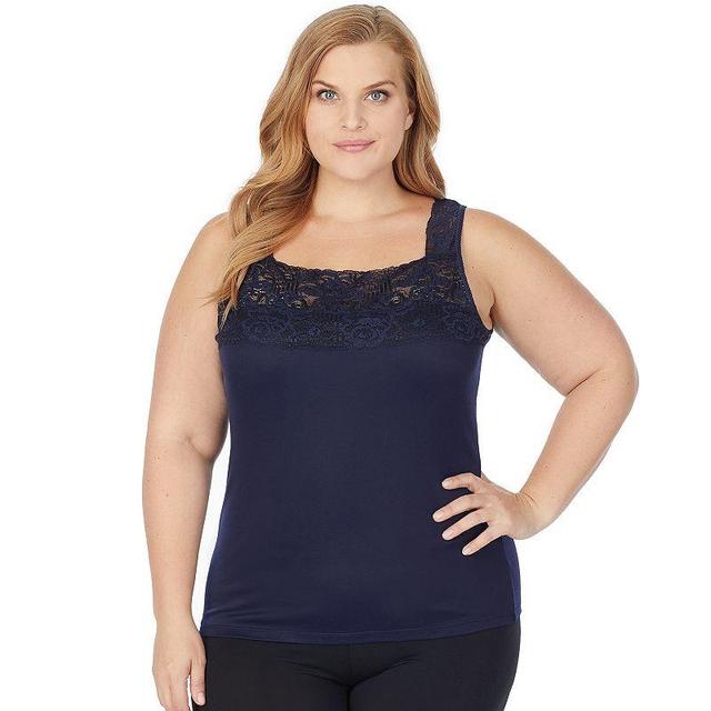 Plus Size Cuddl Duds SofTech Lace-Trim Squareneck Tank Top, Womens Product Image