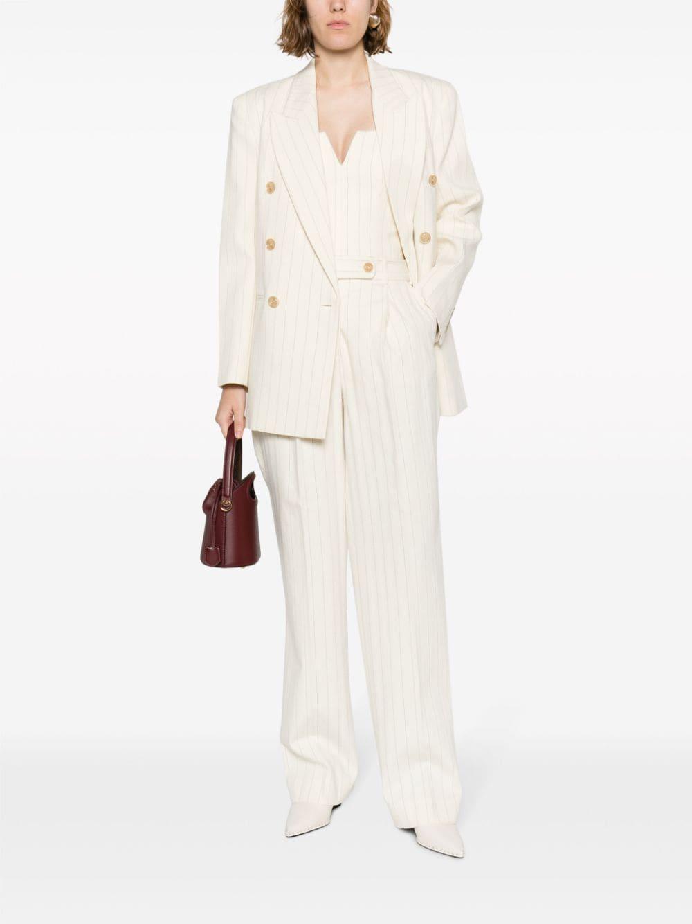 Pinstriped Wool-blend Wide-leg Trousers In Cream Product Image