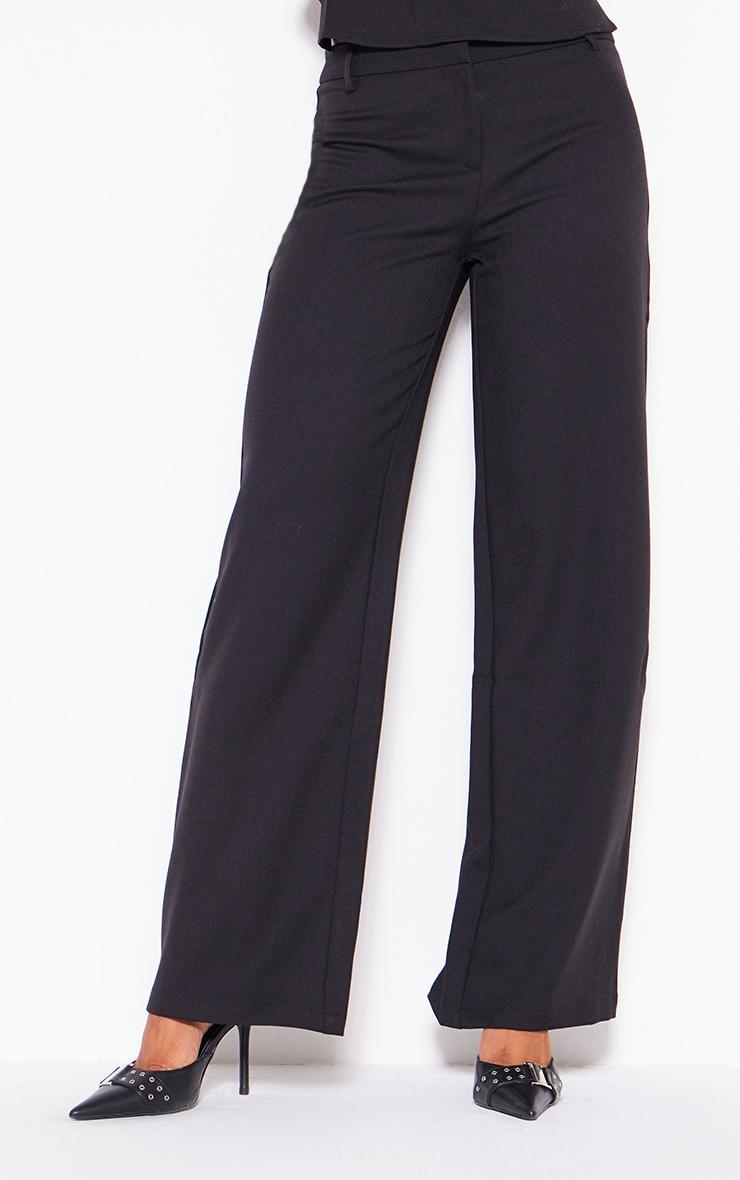 Black Woven Tailored Wide Leg Belt Detail Trousers Product Image