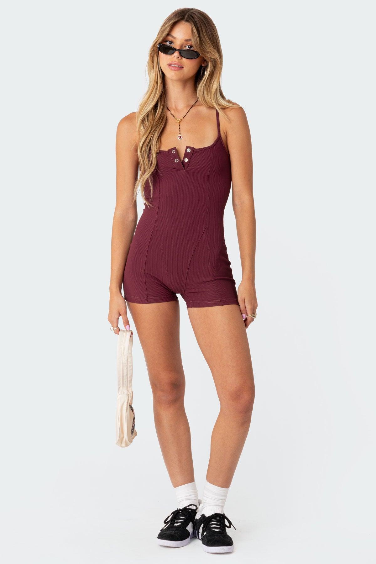 Henley Ribbed Romper Product Image