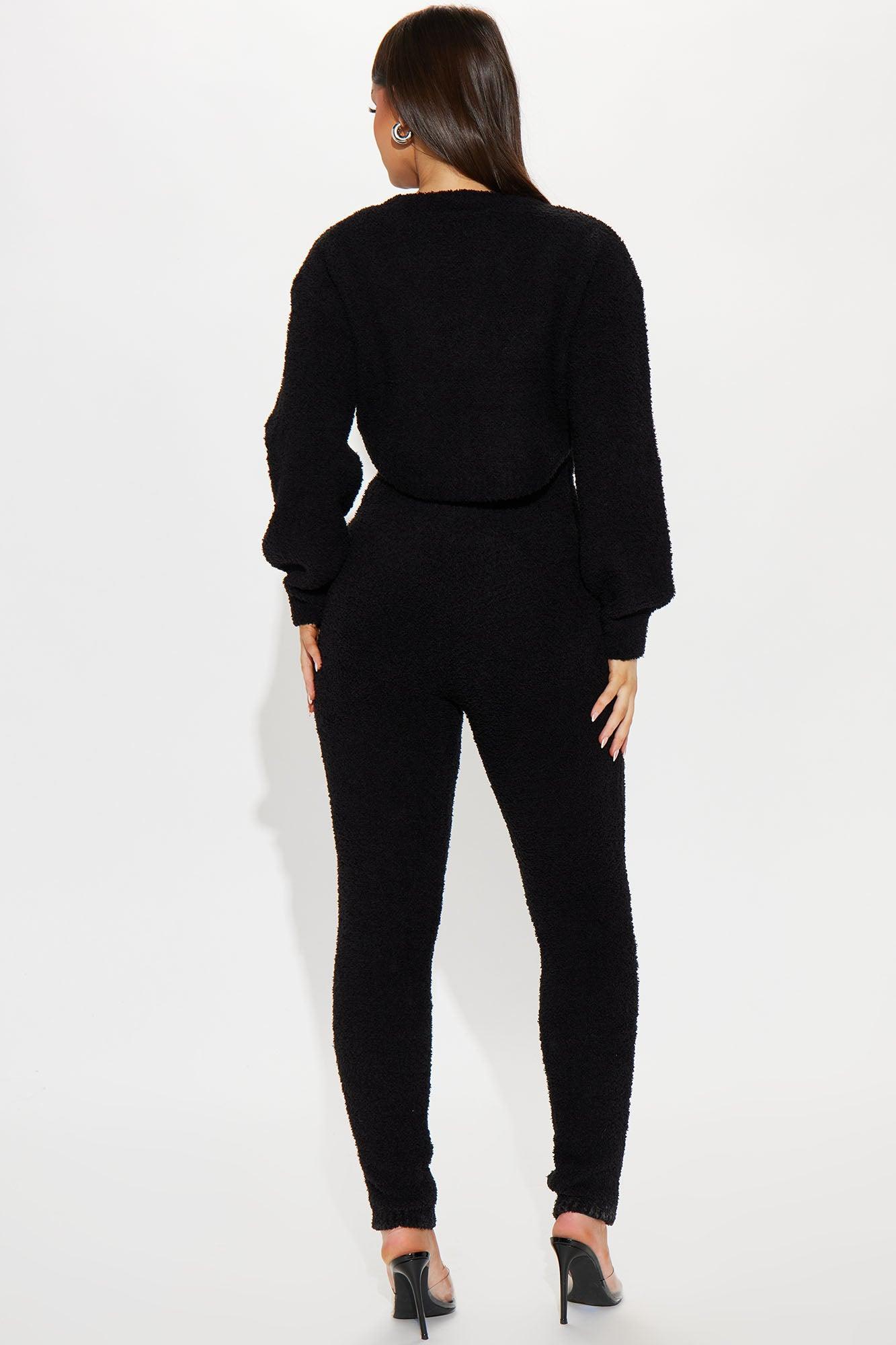 Staying Cozy 2 Piece Jumpsuit Set - Black Product Image