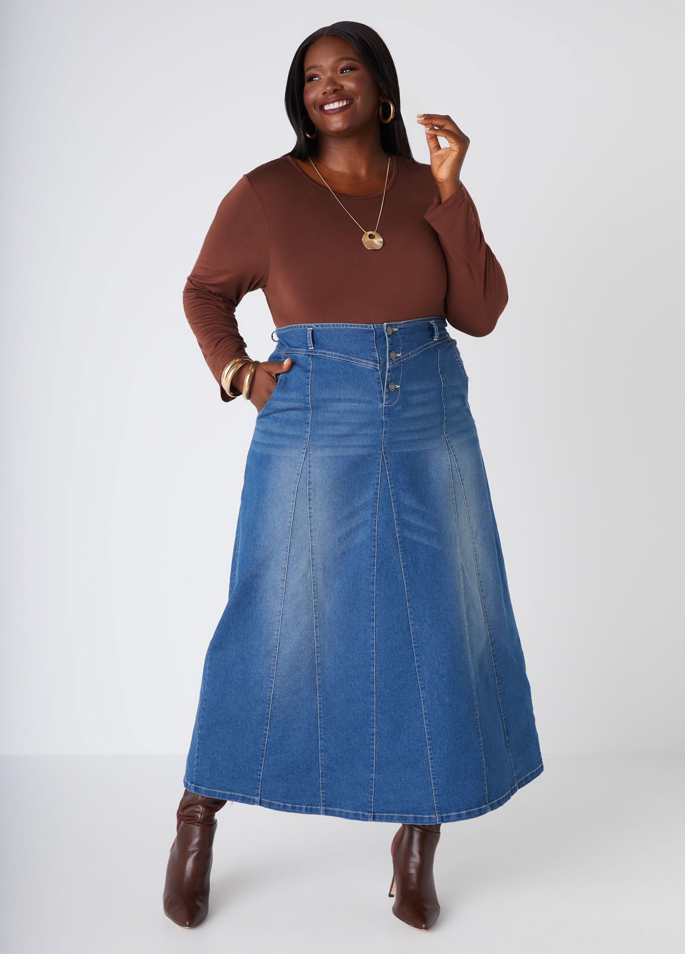 Plus Size Seamed Denim Maxi Skirt Ashley Stewart Product Image