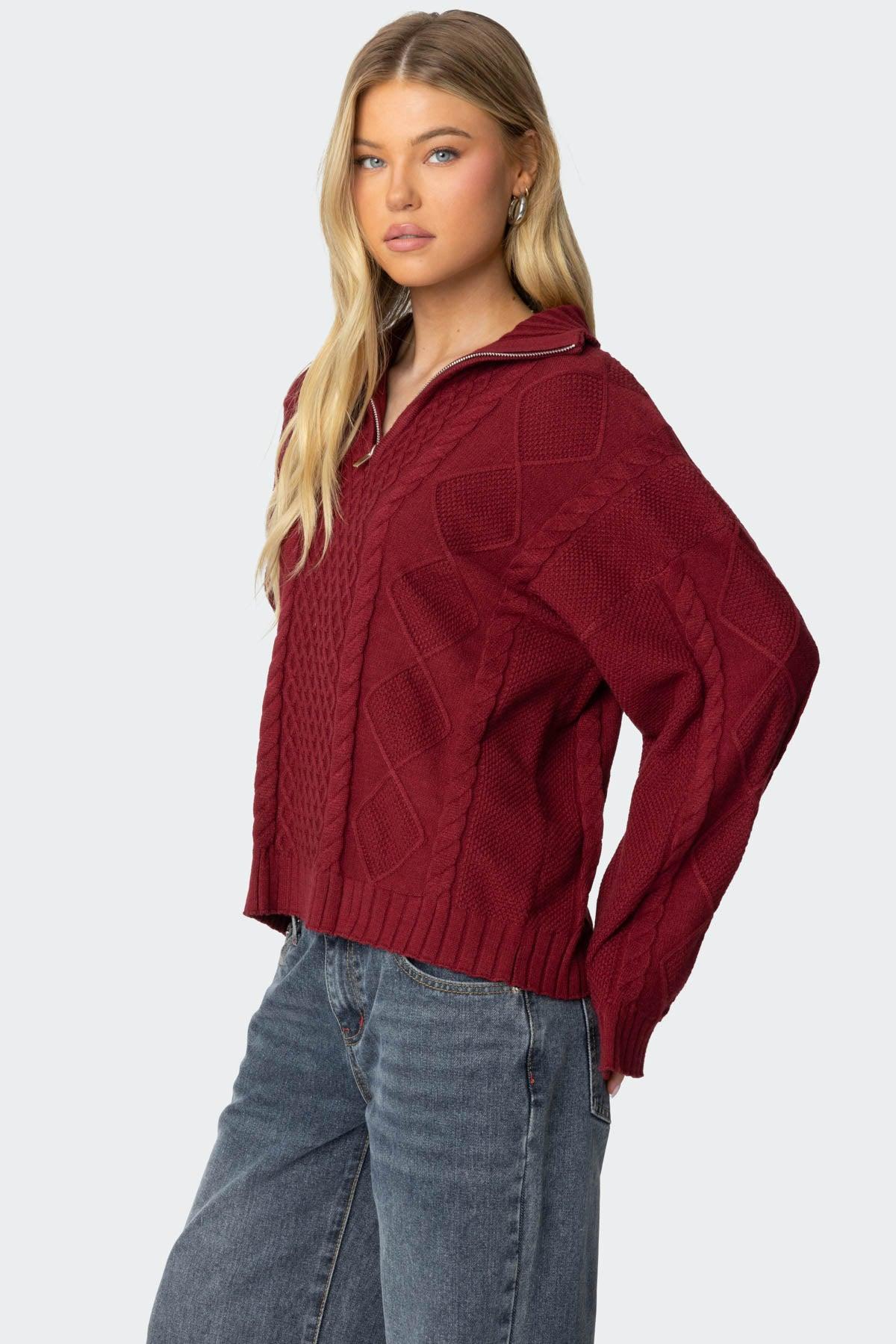 Oversized Quarter Zip Cable Knit Sweater Product Image