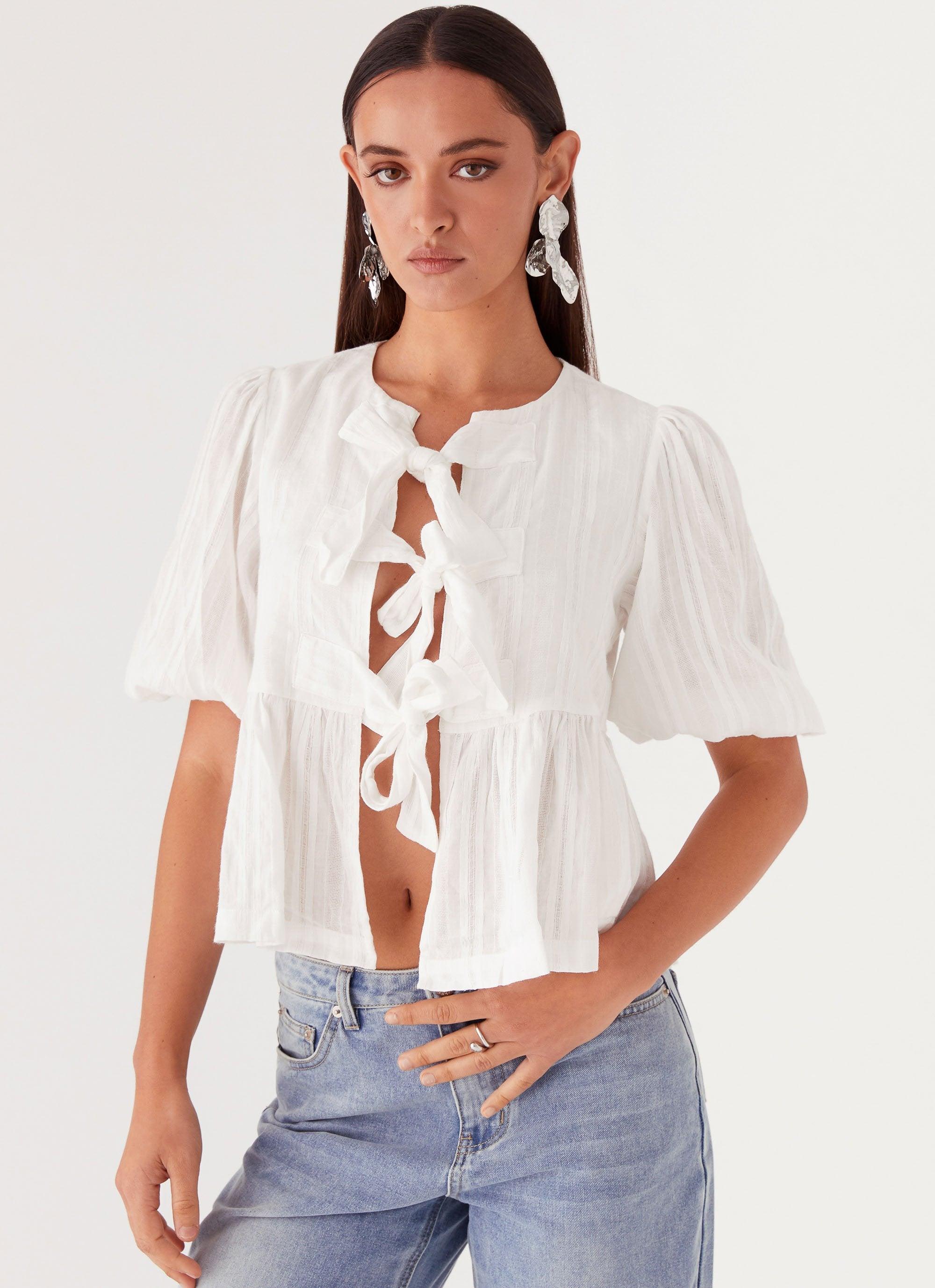 Western Wind Tie Top - White Product Image