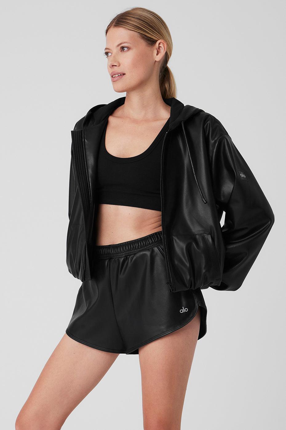 Faux Leather Power Hour Full Zip Cropped Jacket - Black Female Product Image