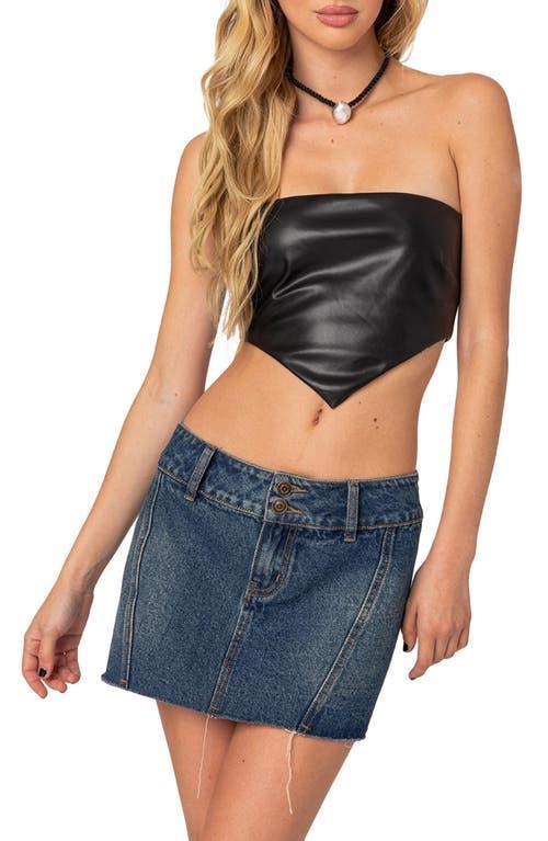 EDIKTED Vic Faux Leather Crop Handkerchief Top Product Image