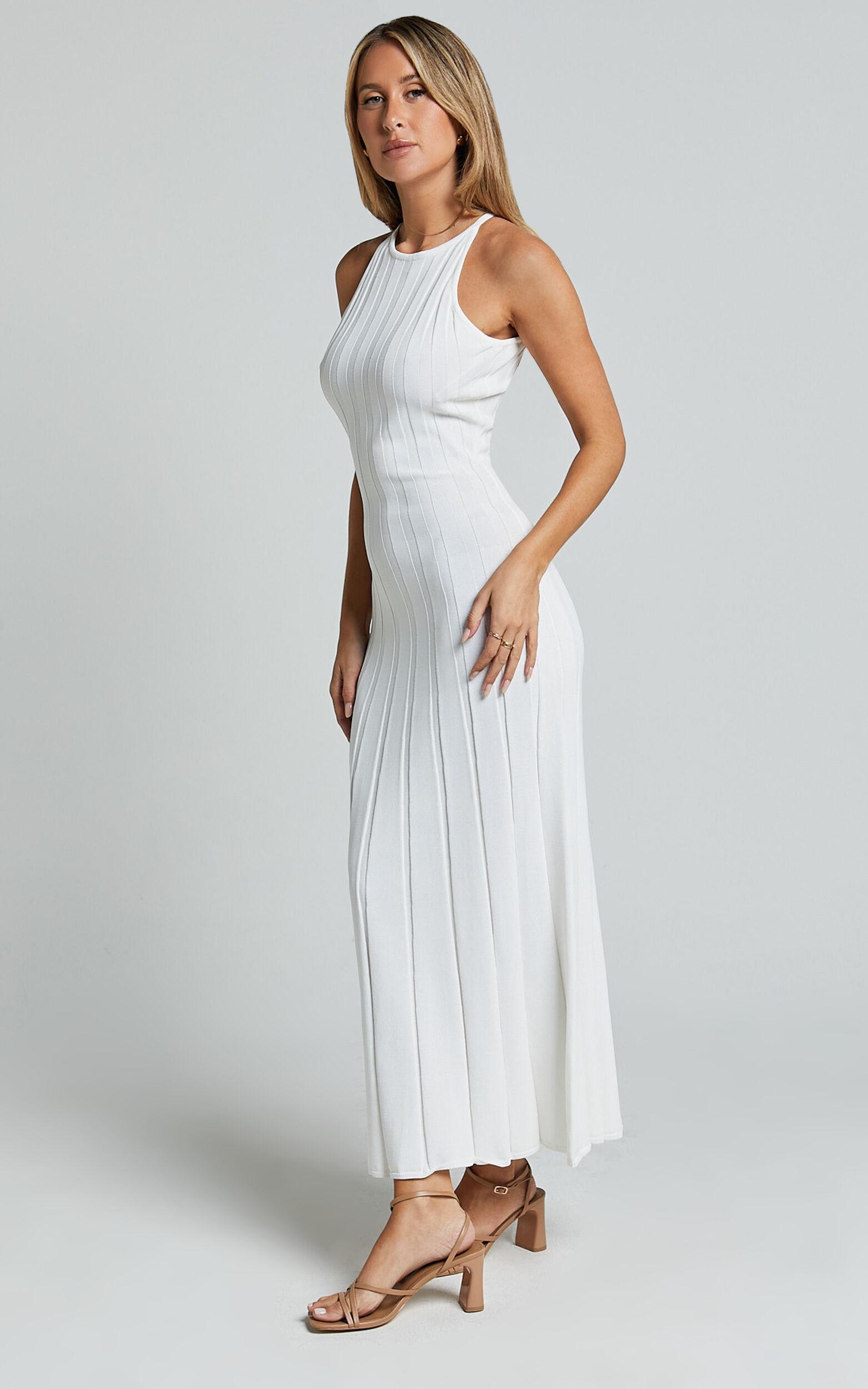 Lana Midi Dress - Racer Knitted Rib Dress in Ivory Product Image