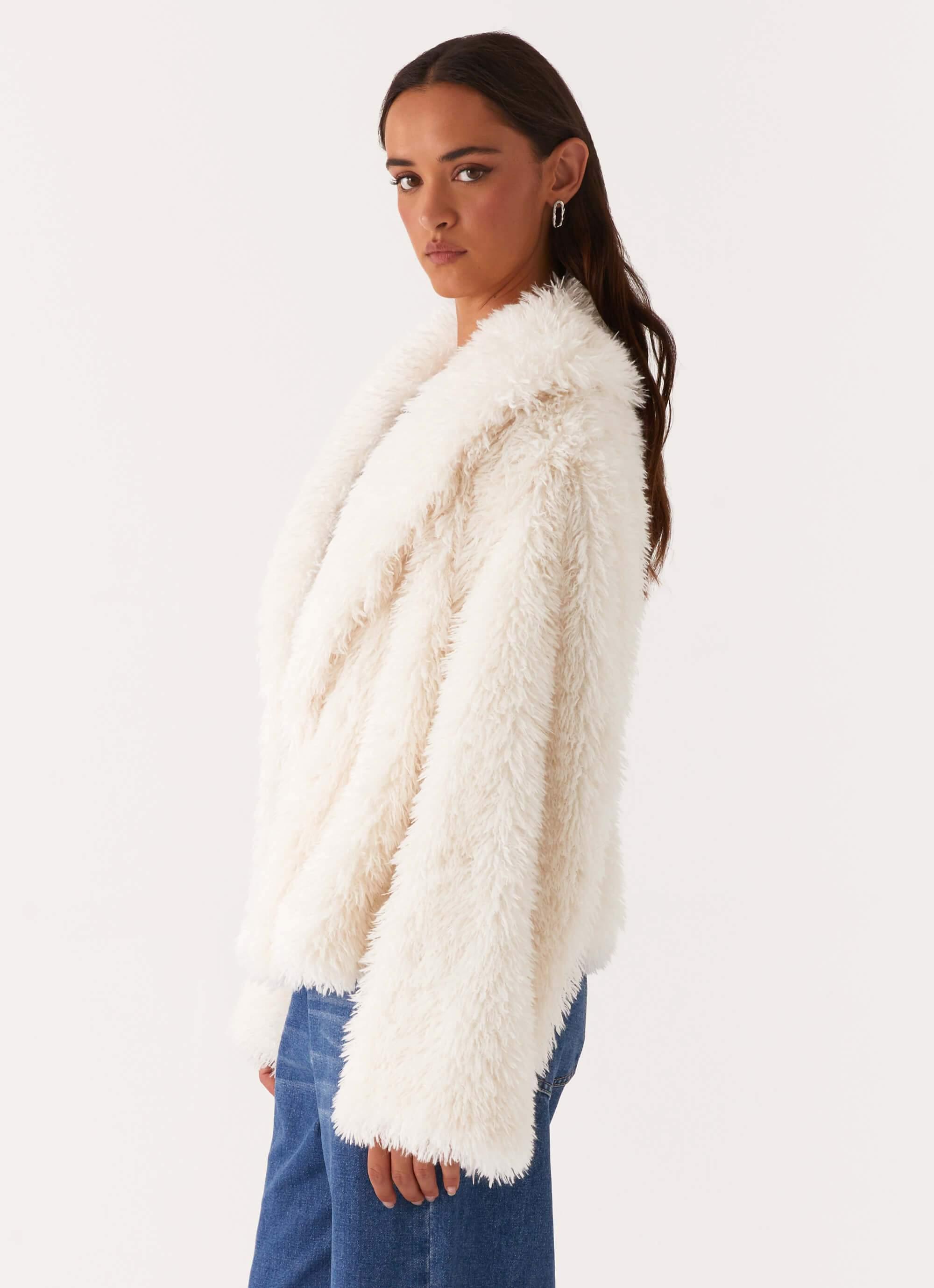 Denver Oversized Fur Jacket - Ivory Product Image