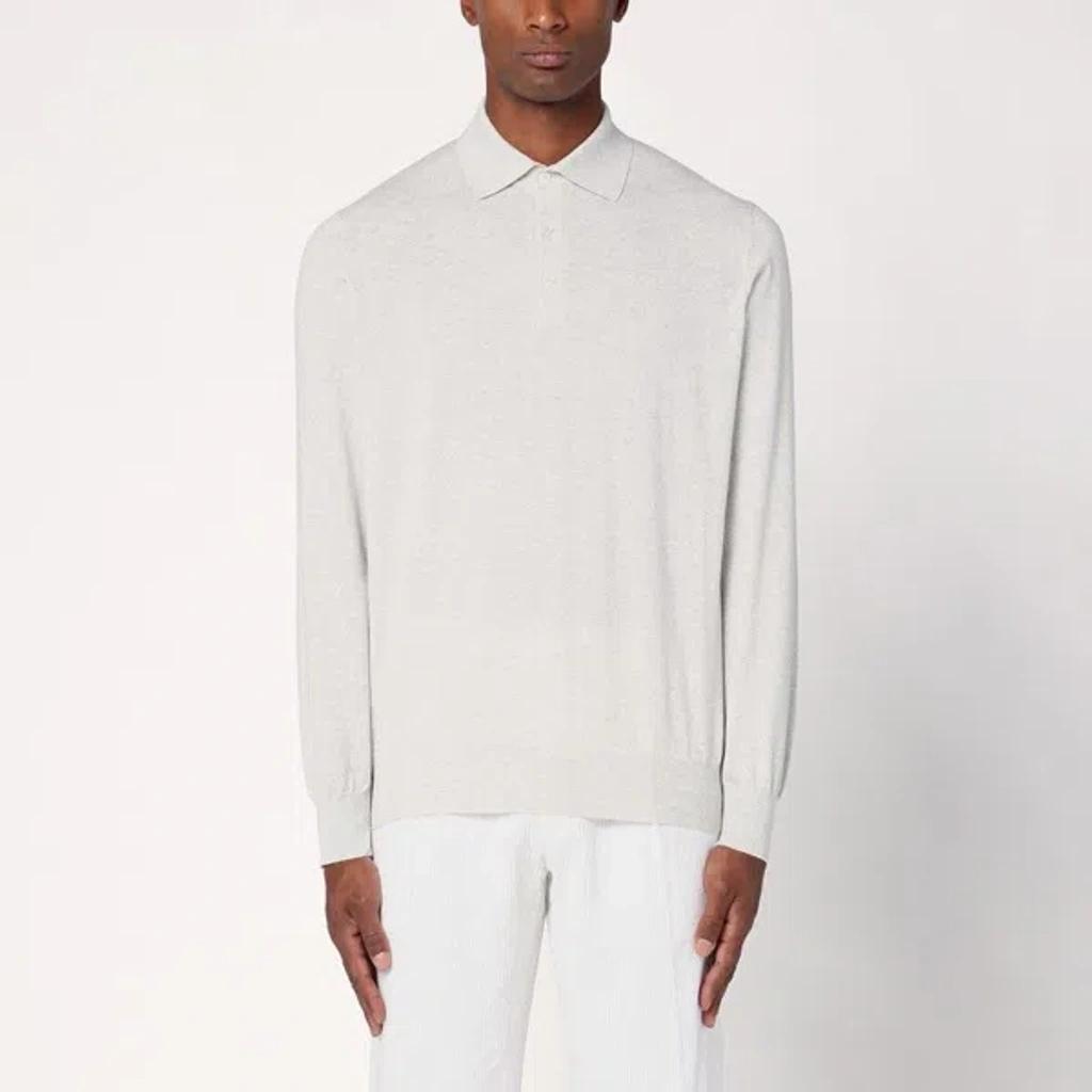 BRUNELLO CUCINELLI Light Grey Knit Polo Shirt In Gray Product Image