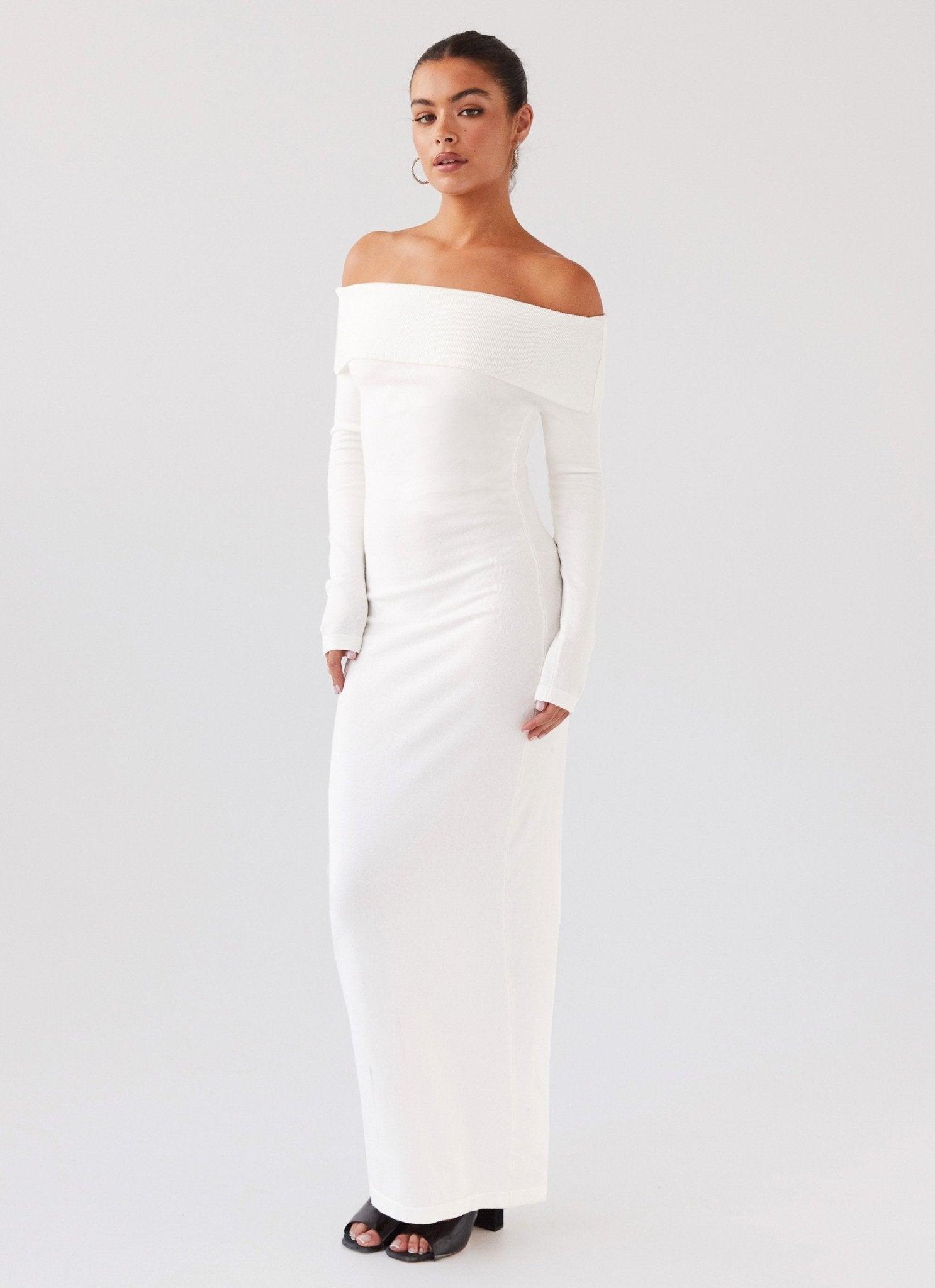 Alexandra Off Shoulder Knit Maxi Dress - Ivory Product Image