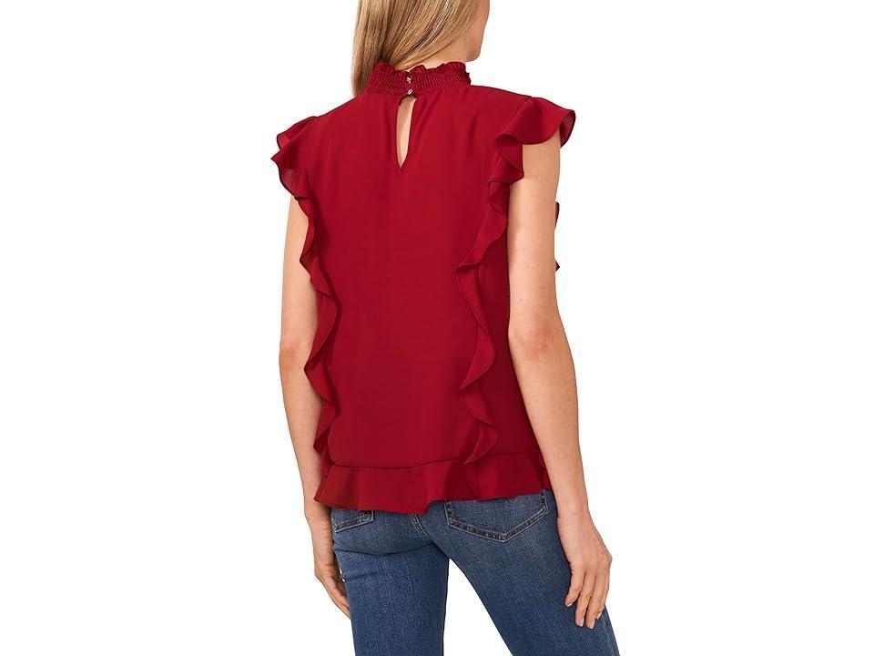 CeCe Sleeveless Mock Neck Ruffled Blouse (Mulberry Red) Women's Clothing Product Image