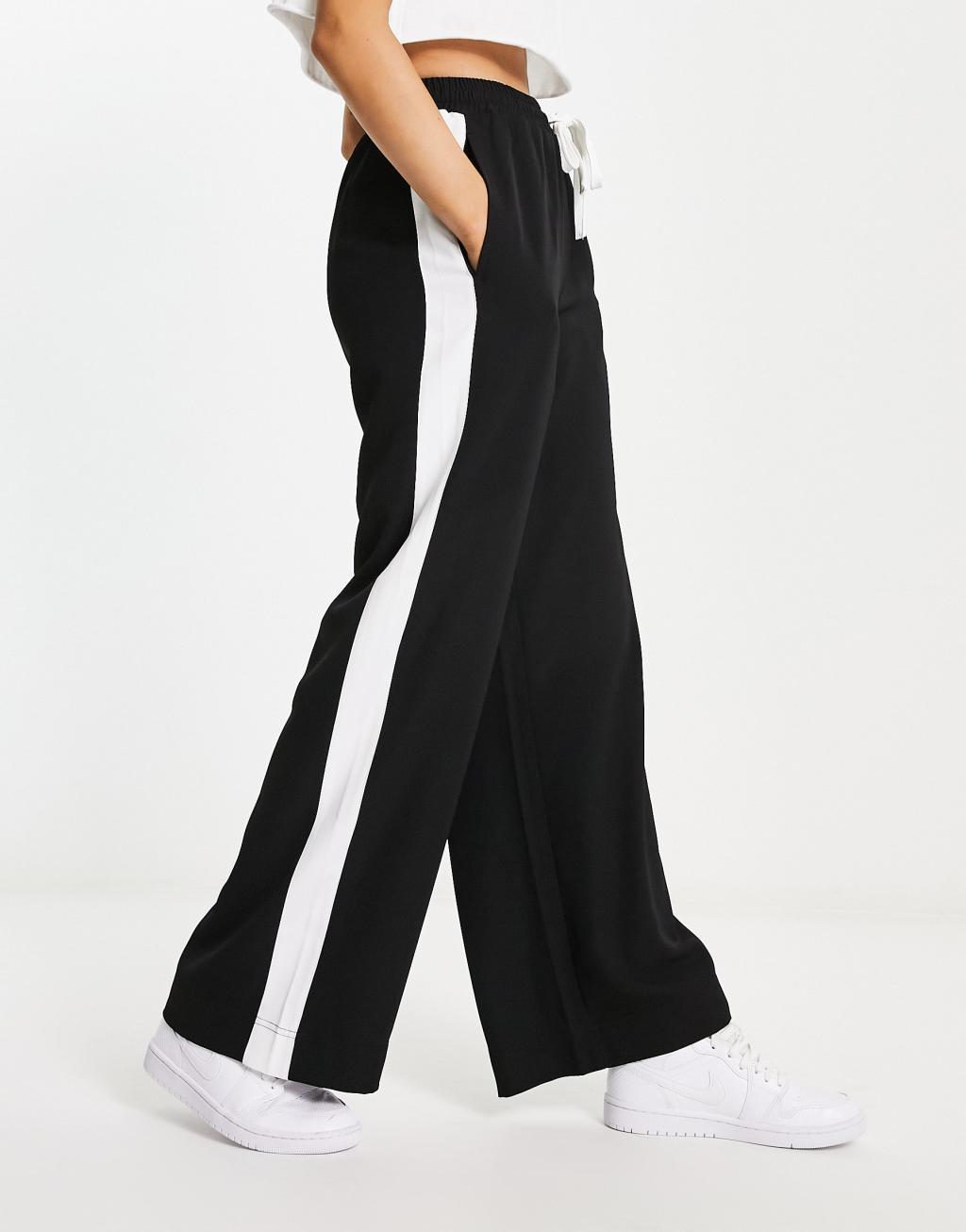 ASOS DESIGN pull on pants with contrast panel in black product image