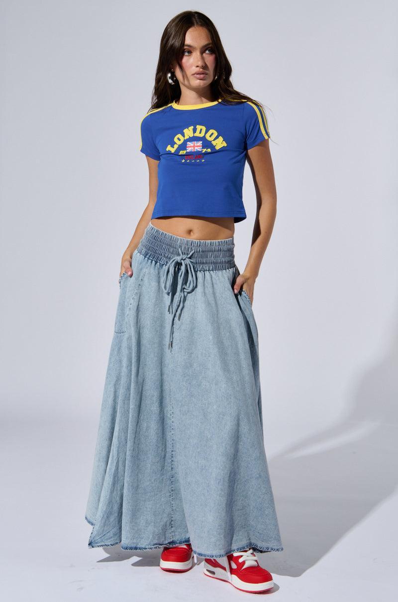 ALEX ACID WASH DENIM MAXI SKIRT Product Image