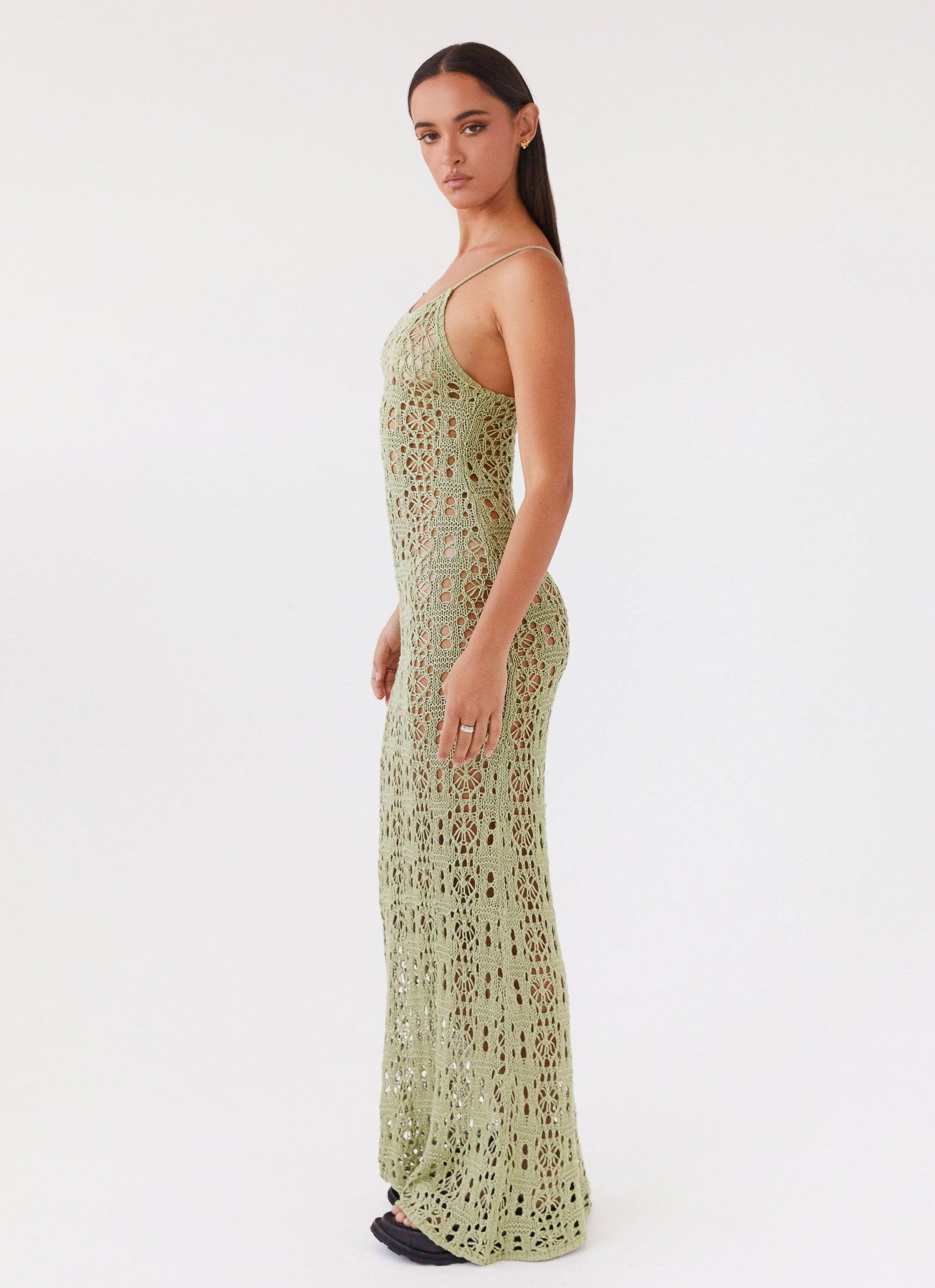 Luxora Crochet Maxi Cami Dress - Light Olive Product Image