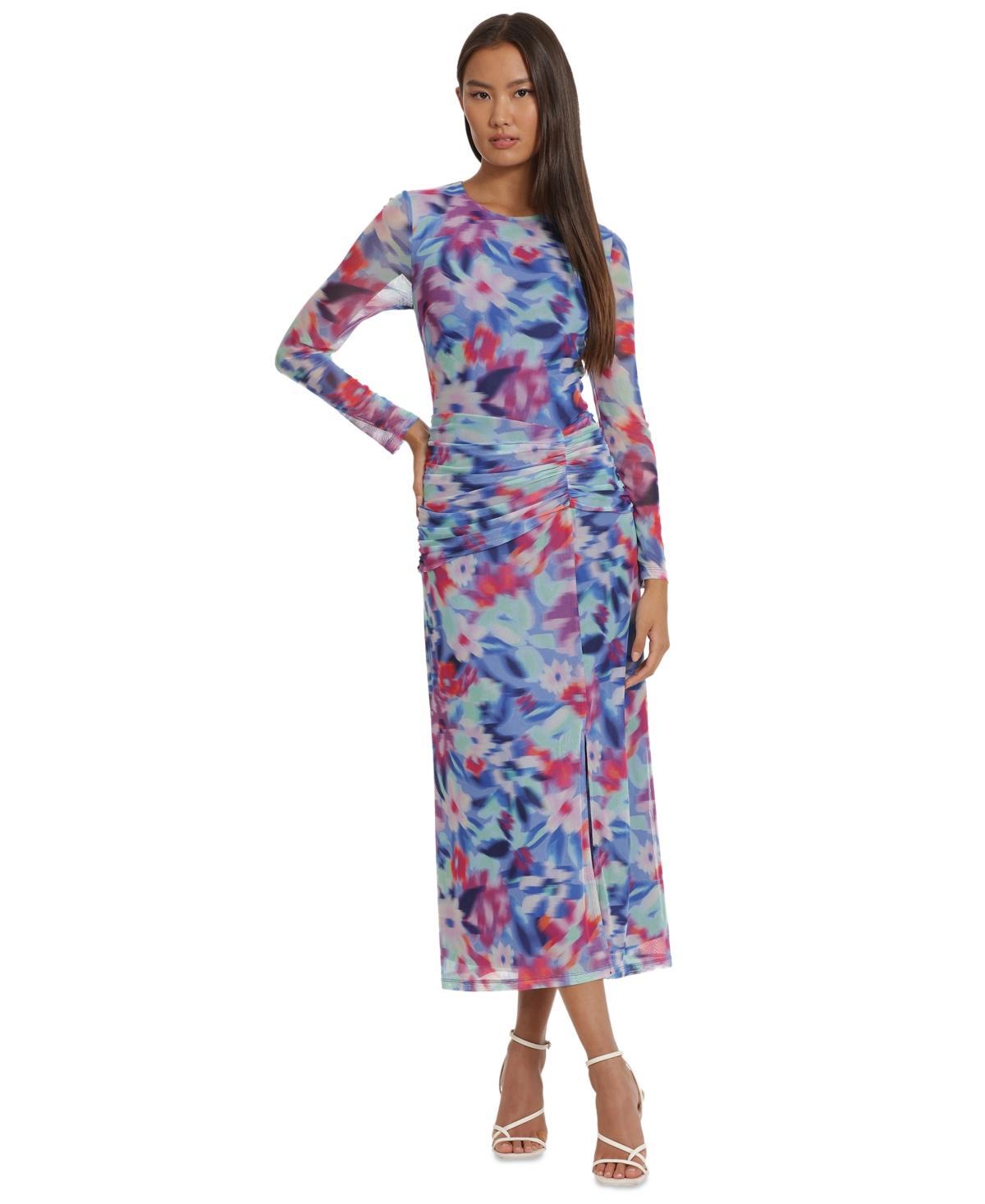 Donna Morgan Womens Printed Ruched Maxi Dress - French Blue Product Image