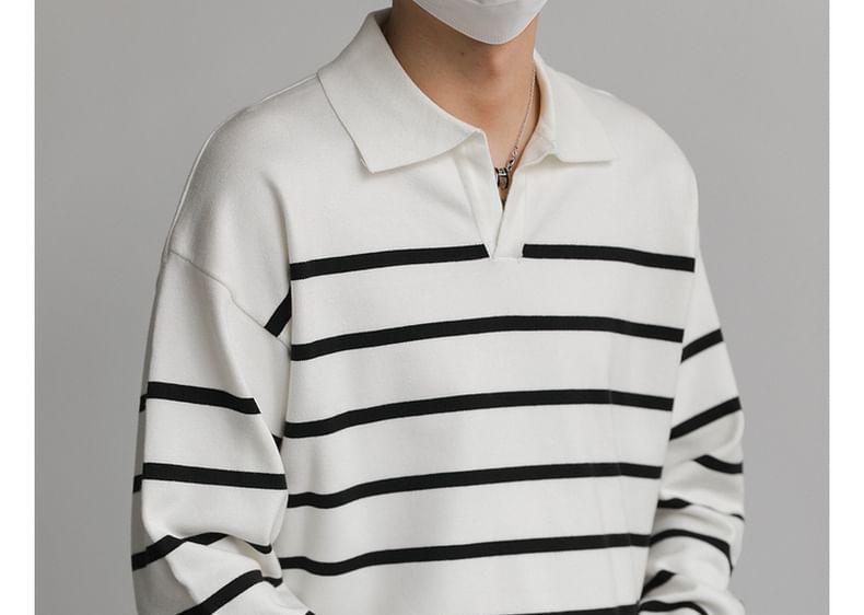 V-Neck Striped Polo Sweater Product Image