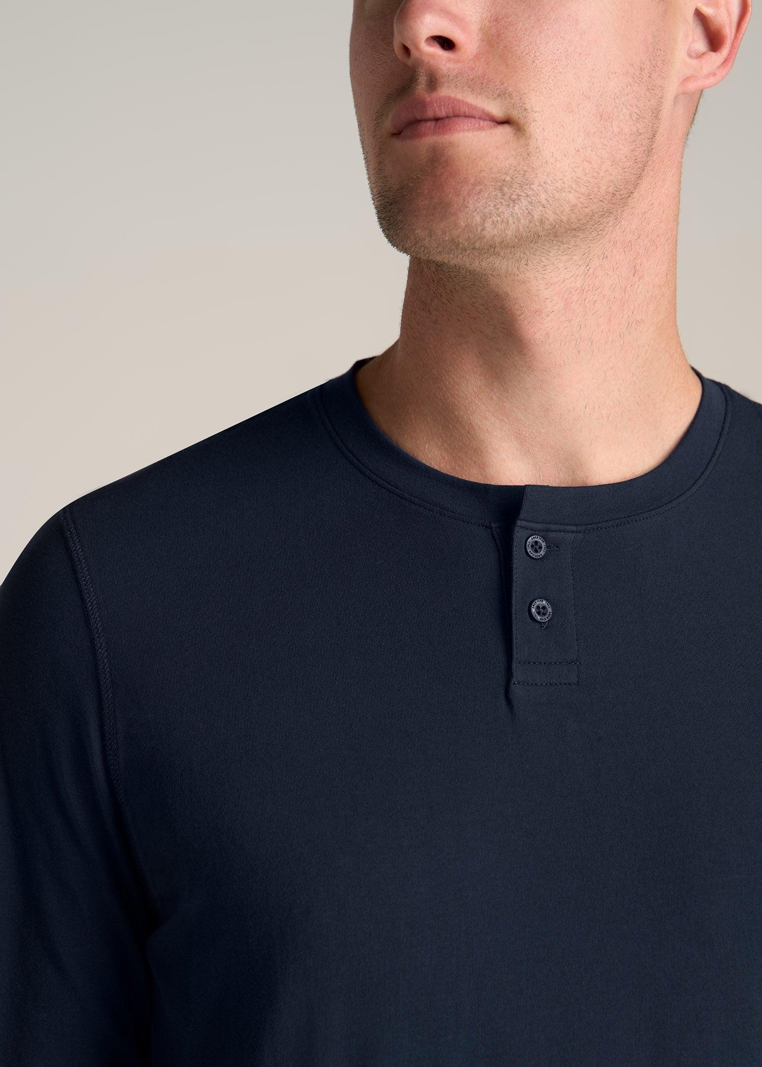 Pima Stretch Knit Henley Shirt for Tall Men in Evening Blue Male Product Image