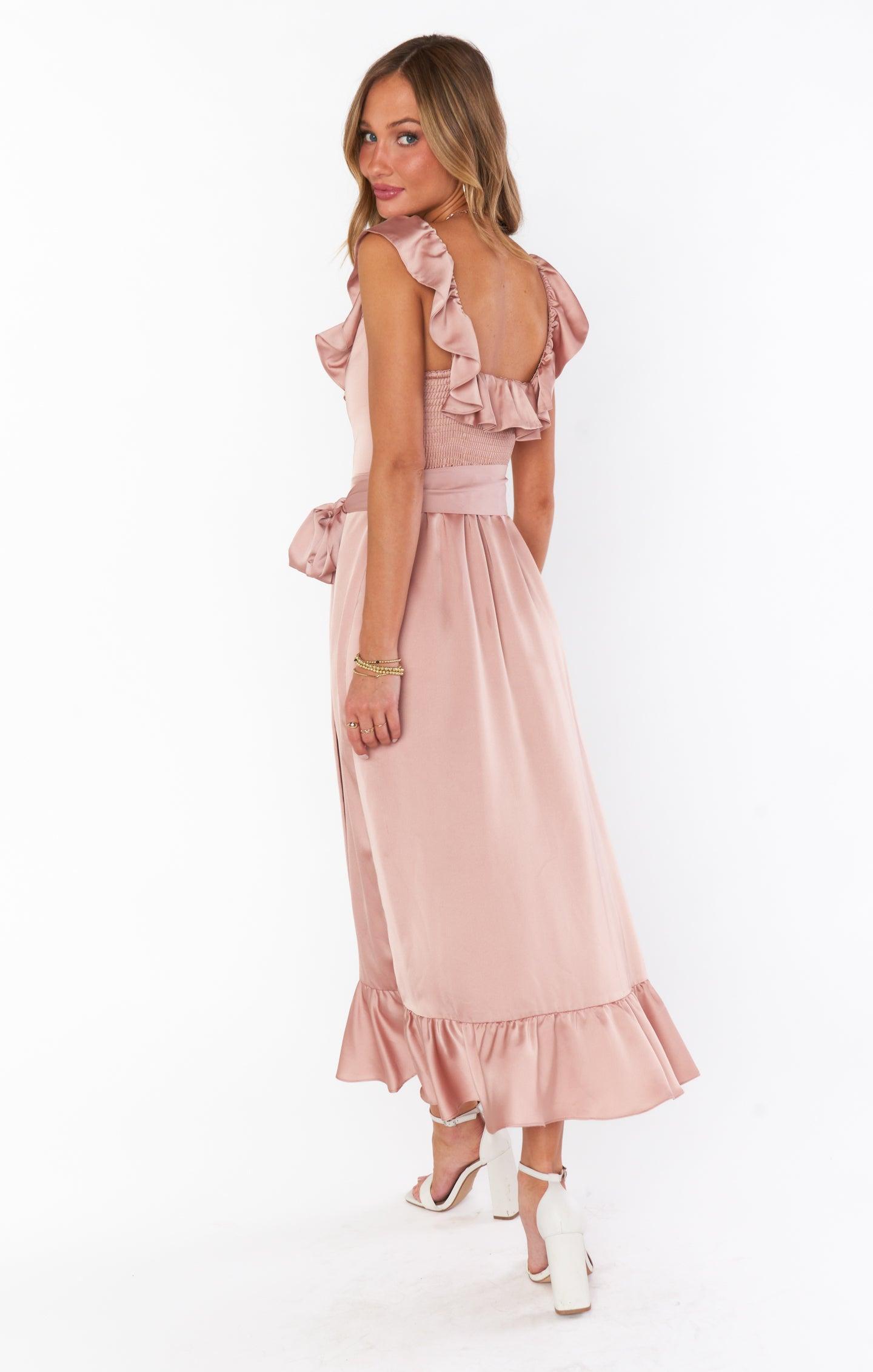 Alexis Midi Dress ~ Rose Gold Luxe Satin Product Image